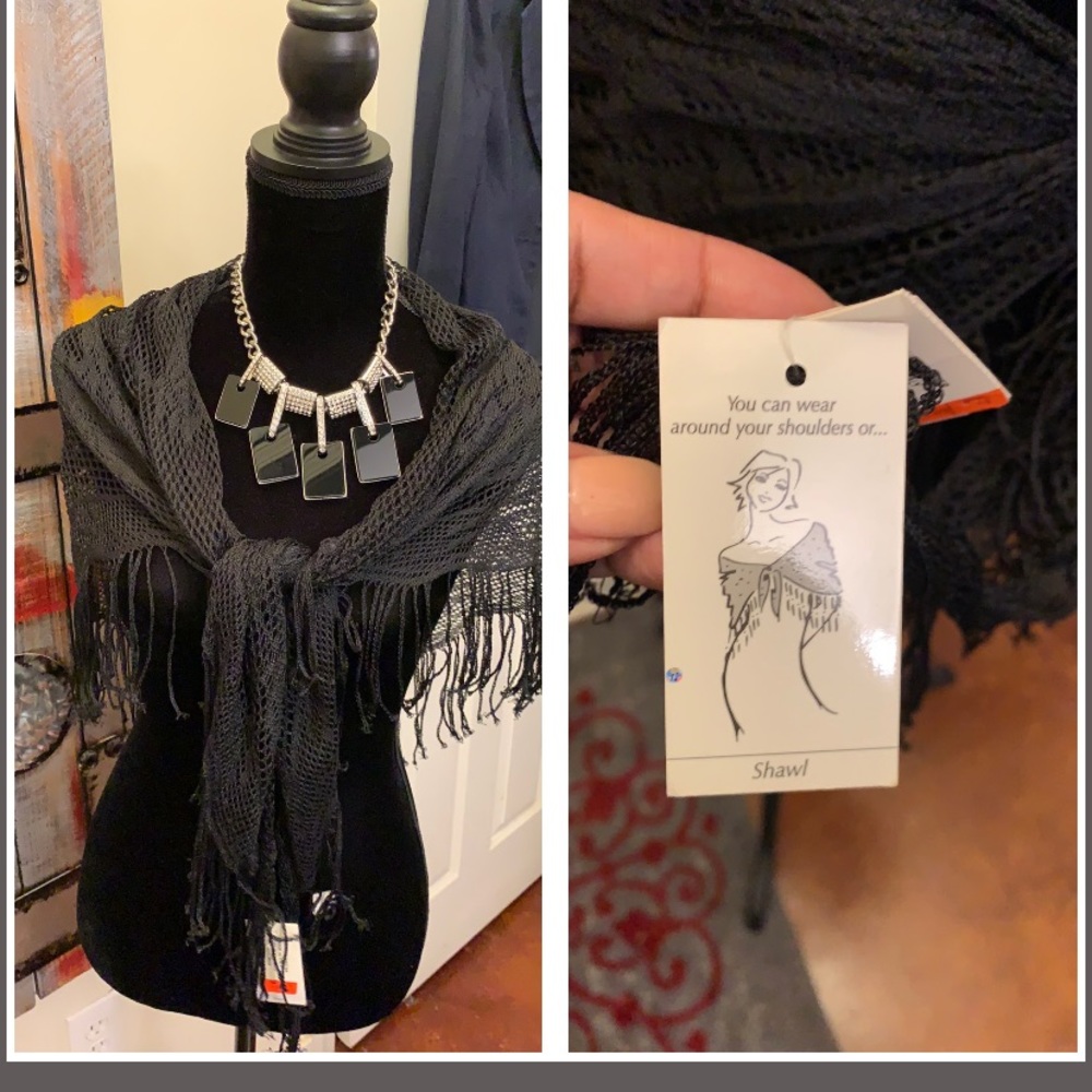 100% polyester black shawl/wrap.